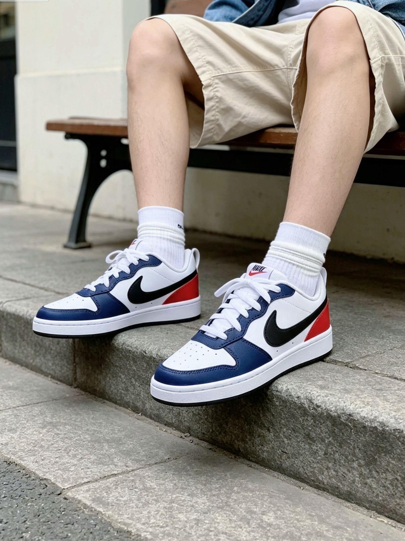 Nike Court Borough Low2这双白蓝红拼色真的太适合校园党!